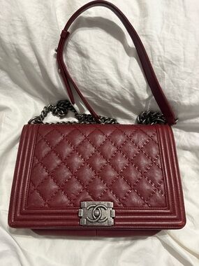 CHANEL Burgundy Quilted Leather Crossbody Boy Bag